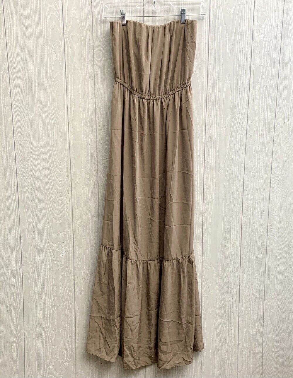 Club Monaco Strapless Silk Emina Maxi Dress Coconut Brown 4 NWT